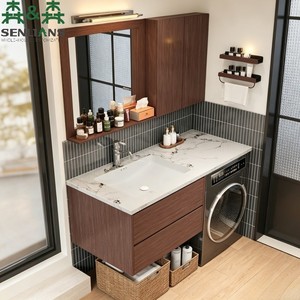 <span class=keywords><strong>Mobile</strong></span> <span class=keywords><strong>Bagno</strong></span> Moderno Minimalista in Pietra Sinterizzata SLS <span class=keywords><strong>con</strong></span> Spazio per Lavatrice, <span class=keywords><strong>Mobile</strong></span> Sospeso Personalizzato Effetto Legno - Product Image 1