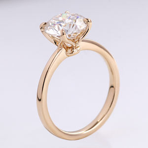 Anello di Fidanzamento Personalizzato in Oro Giallo Massiccio 14k con Moissanite Rotonda da 1,5 Carati 7,5mm Colore GH Anello Solitario con Diamante Sintetico - Product Image 4