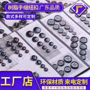 Classic Resin Clothing Buttons 4 Holes Round Polished Hand Sewn For Suits Coats Shirts Decorative Embossed Logo - Product Image 3