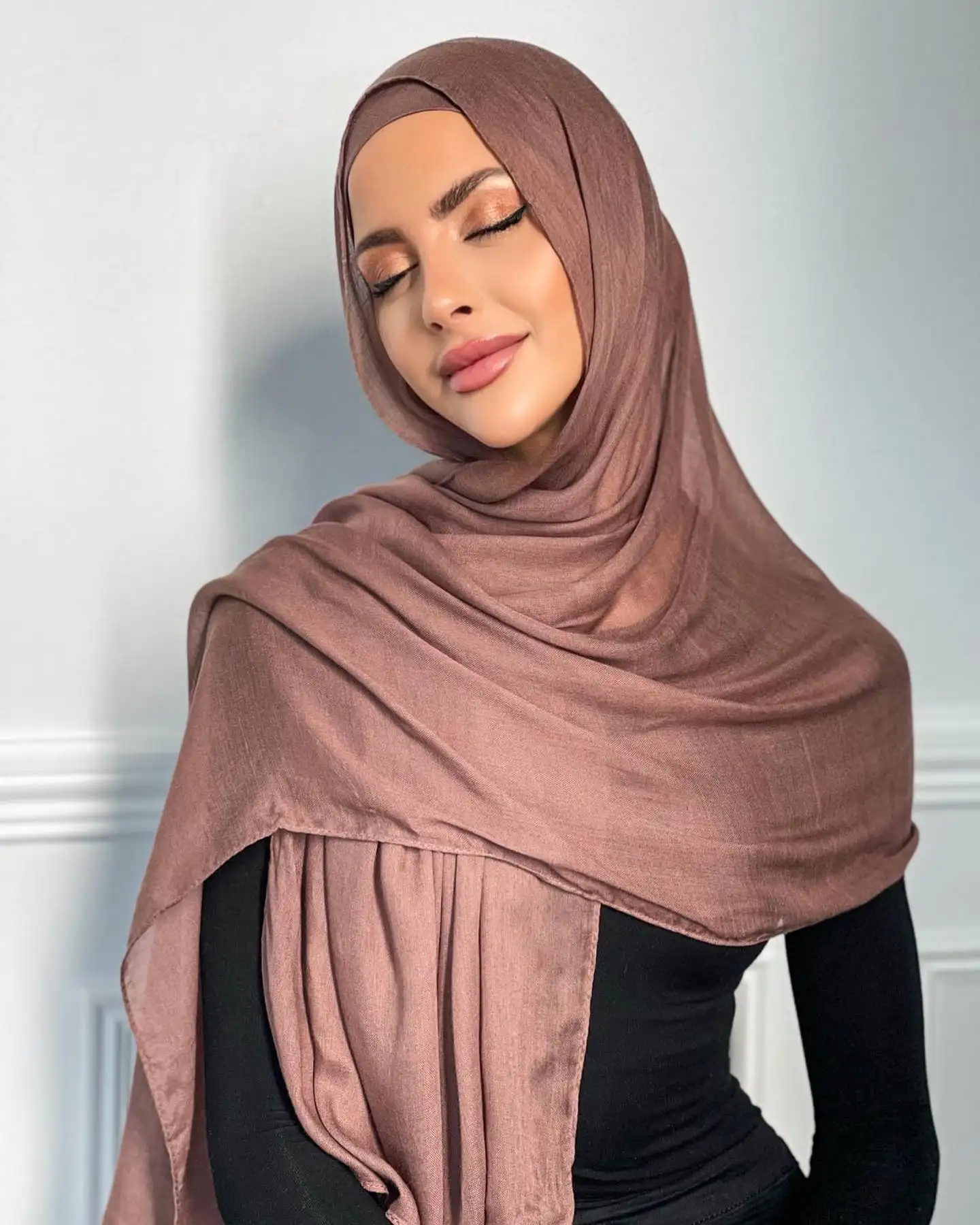 Plain peso leve respirável modal rayon hijab lenço de sarja de algodão tecido modal