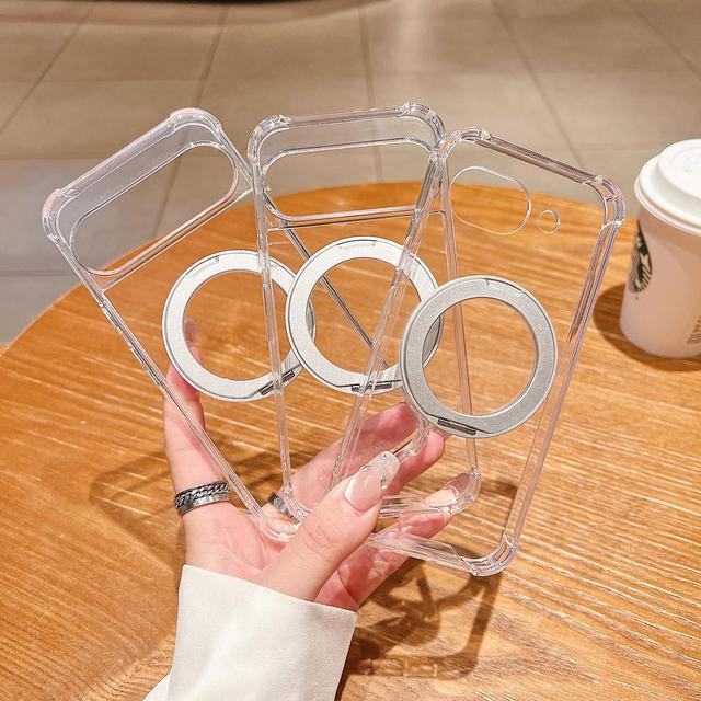 For Google Pixel 10a Four Corner Shockproof Magnetic Phone Case Transparent with 360° Rotating Holder