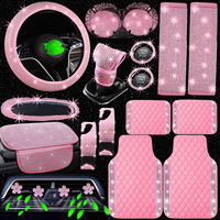 Lot de 20 accessoires de voiture scintillants : Housse de volant, tapis de sol et coussinets d'épaule en strass – Décoration intérieure universelle pour voiture