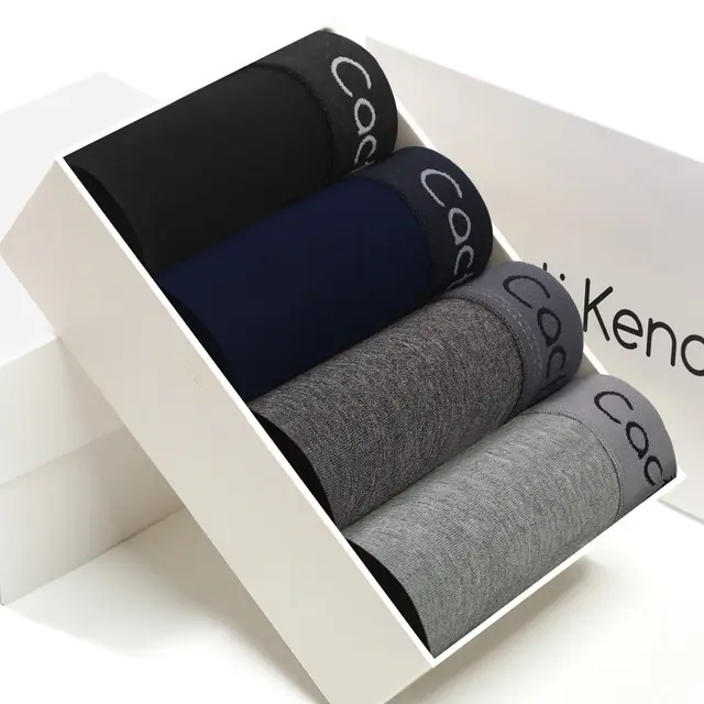 Custom Logo Word Jacquard Elastic Man Boxer Briefs With U Pouch Knitting Cotton Anti bacterial Men Underwear