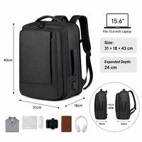 Sac à dos pour ordinateur portable professionnel extensible grande capacité, sac à dos de voyage imperméable en PU, sac à dos scolaire pour hommes avec logo personnalisé