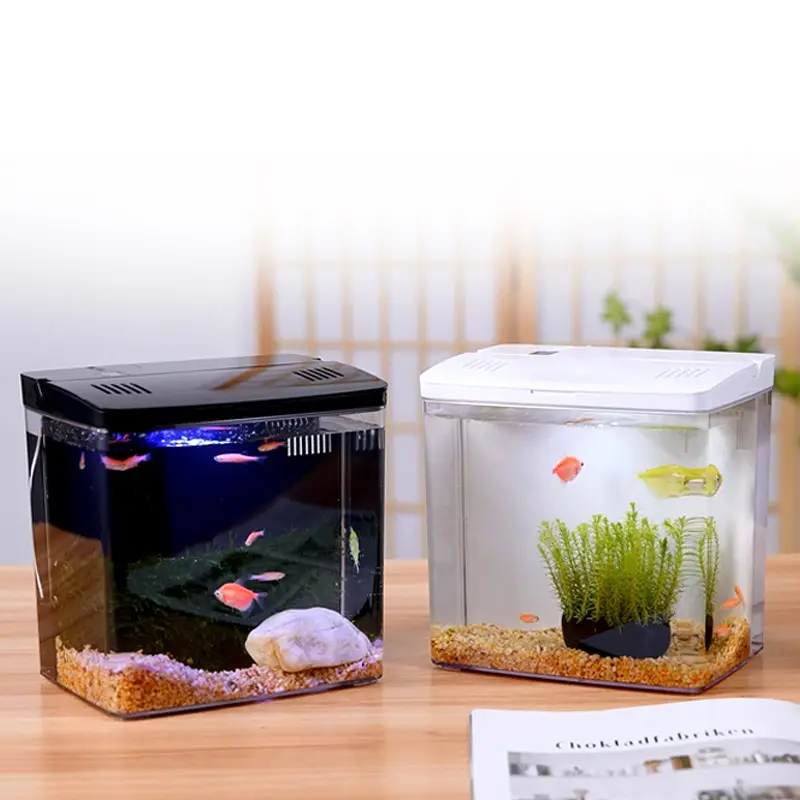 High quality usb charging led light glass crystal clear mini desktop small aquarium filter fish tank