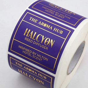 Custom Reed <b>Diffuser</b> Label Purple Gold Foil Hotel Scent Sticker for Reed <b>Diffuser</b> <b>Bottle</b> Packaging - Product Image 5