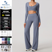 Ensemble de yoga pour femmes à manches longues, haut court à col carré, pantalon évasé taille haute, respirant, séchage rapide, Spandex/Nylon, Pilates