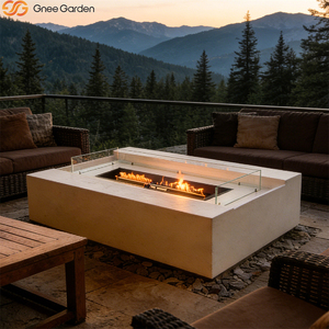 Table de foyer au gaz rectangulaire en métal robuste pour l'extérieur avec pare-vent en verre - Product Image 6