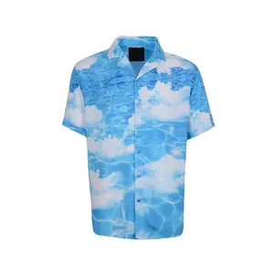 Newest design OEM accept sky blue color cloud printed shirt for men