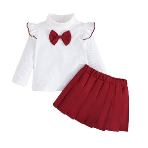 ชุดแฟชั่นเด็กสีแดงสำหรับเด็กวัยหัดเดิน เสื้อแขนยาว+กระโปรง ชุดเด็กผู้หญิงสำหรับฤดูใบไม้ผลิและฤดูใบไม้ร่วง MOQ ต่ำ เสื้อผ้าเด็กสวยหรู - Product Image 1