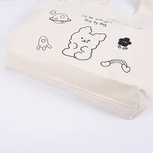 Borsa da tote in tela di cotone personalizzata con logo personalizzato linea carina stampa orso stampa prezzo promozionale borsa in tela di cotone
