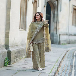 Top de crepé francés secuencia bordada trabajo pesado Micro algodón manga Sharara Pallu Dupatta conjunto fiestas tradicionales RADHE EXPORT - Product Image 1