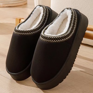 Women's Autumn/Winter Warm Soft Cashmere <strong>Platform</strong> Slippers <strong>Tasman</strong> Style Braided Tape Comfortable Indoor EVA Wool Plush Insoles - Product Image 1