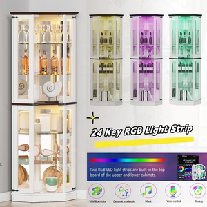 Vitrine d'angle moderne de luxe blanche avec porte en verre, étagère à <span class=keywords><strong>vin</strong></span> LED, présentoir pour objets de collection, mobilier de bar à domicile, salon - Product Image 4