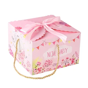 Commercio all'ingrosso bella rosa blu Flip Cover confezione regalo pieghevole per abbigliamento per bambini con nastro e manico in corda