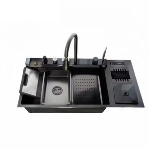 Évier de cuisine en acier inoxydable 304 à cuve unique fait à la main, <span class=keywords><strong>filtre</strong></span> à eau multifonctionnel nano, zone pour le lavage des légumes, poubelle - Product Image 1