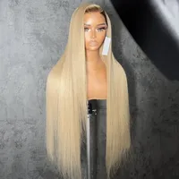 Perruque Ombrée Cendré Blond 13x6 Full HD à Lacet Frontal Raide Cheveux Indiens Bruts avec Racines Blonds Thé Marron Lacet Transparent