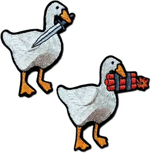 Custom embroidered Duck with knife dynamite humorous morale tactical cloth Hook and Loop patches for Clothes Hat DIY Accessories