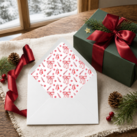 Cartes de vœux de Noël en papier imprimé UV avec motif de cloche rouge en aquarelle, doublure d'enveloppe, motif de brindilles de pin et de baies, 8 tailles A7 A6 A2