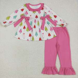 Petite fille Boutique ensemble de vêtements décontractés arbre de Noël imprimer automne tenues enfants en gros à manches longues bébé fille vêtements - Product Image 5