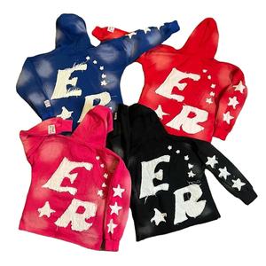 Sudadera con capucha de algodón grueso para hombre, de alta calidad, con estampado animal, estilo vintage, efecto desgastado, bajo sin rematar, corta, con bordado y efecto descolorido por el sol, para otoño. - Product Image 6