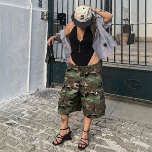 PEEQI S391564 <span class=keywords><strong>Pantaloni</strong></span> in Denim Vintage da Donna Autunnali, <span class=keywords><strong>Pantaloni</strong></span> <span class=keywords><strong>Cargo</strong></span> con Stampa Mimetica, Jeans con Coulisse a Gamba Larga, <span class=keywords><strong>Pantaloni</strong></span> Casual - Product Image 3