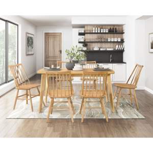 DB Chic Contemporary Set 2 sillas de comedor Windsor con acabado de roble natural, sillas laterales con respaldo curvo, muebles de madera para salas de estar - Product Image 5