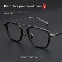Monture de lunettes extra-large faite à la main de 163 mm KJ23T, style carré pour hommes, en titane pur, double pont, pour myopie