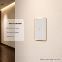 Mvava 118 Interrupteur intelligent Wi-Fi standard US série 1/2/3/4 gangs, tactile en verre, cadre en aluminium, variateur de rideau, compatible Tuya Alexa Google