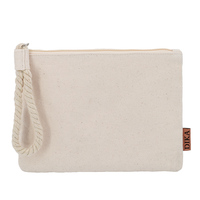 Sac avec Logo Imprimé Personnalisé Naturel Toile Jute Coton Maquillage Cosmétique Pochette à Fermeture Éclair Sac avec Poignée Boucle Dragonne