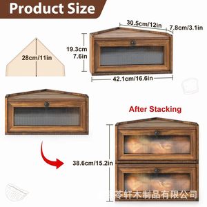 Caja de pan de madera maciza para encimera, caja de almacenamiento de alimentos rústica, estante de conservación de pan, caja de pan para encimera de cocina - Product Image 5