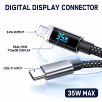 Câble de charge et de données USB-C 35W vers 8 broches avec affichage numérique, moniteur de puissance en temps réel, tressé en nylon, fournisseur en gros