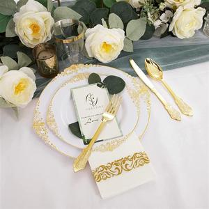 Decoración de la boda Fiestas Events10.25Inch Oro Mesa desechable Cena Oro blanco Platos de lujo de plástico - Product Image 3