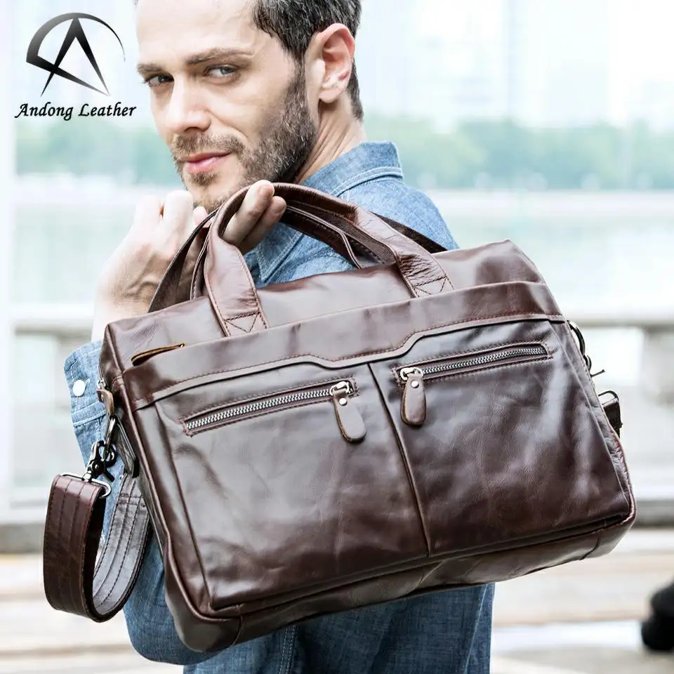 Cartella da uomo in vera pelle per uomo d'affari 14 borsa per Laptop borsa da uomo in pelle per borse a tracolla per documenti