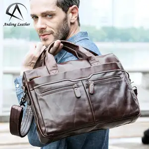 Andong Business Men's Genuine Leather Briefcase for Men 14 Laptop Bag Men Leather Bags for Document Messenger Bags