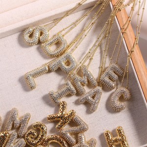 Collane con lettera iniziale a palloncino massiccio placcato color oro, in rame con zirconi lucidi, gioielli alla moda stile Ins - Product Image 1
