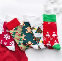 Calcetines Navideños Jacquard OEM con Diseño de Papá Noel, Muñeco de Nieve y Reno, de Algodón Peinado, para Mujer, a Media Pantorrilla, Diseño Personalizado