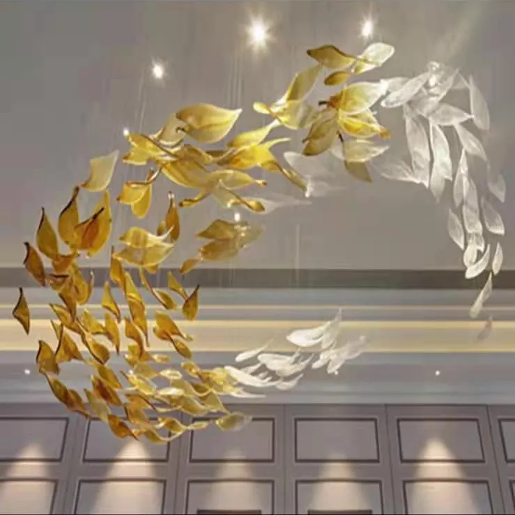 Decoration Pendant Lighting Fixture Leaves Murano Chandelier Glass Blown