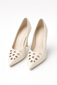 Escarpins en cuir véritable crème à bout pointu, respirants, à enfiler, toutes saisons - Product Image 1