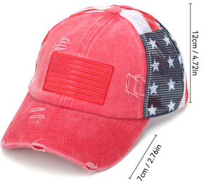 Nouvelle casquette de baseball déchirée et délavée, motif drapeau américain et étoiles, avec ouverture pour queue de cheval, visière incurvée, pour femme, mode, extérieur, été, couvre-chef, casquette enveloppante - Product Image 2
