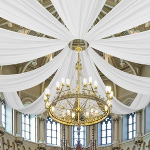 Panneaux de plafond blancs pour <span class=keywords><strong>mariage</strong></span> 5 x 20 pieds, draperies de plafond pour <span class=keywords><strong>mariage</strong></span>, longues draperies en voile de mousseline - Product Image 1