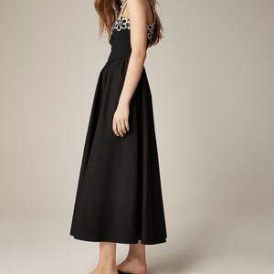 Vestidos de Lino Personalizados para Mujer, Elegantes, Casuales, con Cuello Halter, Espalda Descubierta, Decoración de Encaje Negro, para Vacaciones en la Playa - Product Image 3