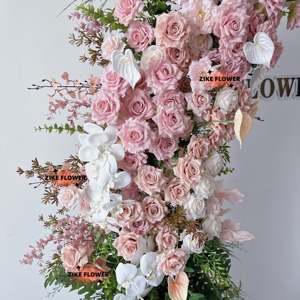 Градиент Розовая белая вишневая Роза туман и зеленый лист 3D искусственный цветочный ряд бегун свадьба и вечеринка домашний декор Цветочная Роговая арка - Product Image 3