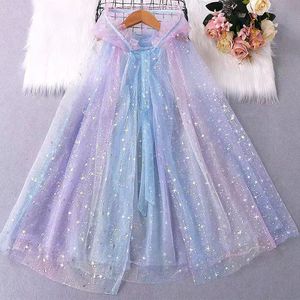 Cape de princesse pour enfants avec voile à paillettes étoilées, costume de spectacle pour petites filles pour Halloween - Product Image 1