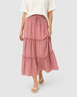 Jupe midi évasée décontractée d'été pour femme, style bohème, à volants, taille haute smockée, respirante et confortable, 100 % lin, vente en gros