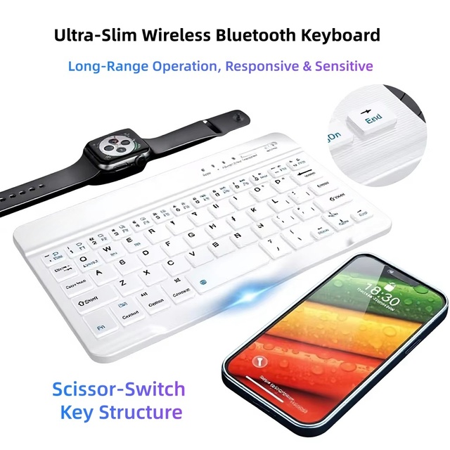 New Durable 7 Inch Foldable for Wireless Keyboard Quiet Scissor Switch Keys Ergonomic Design Rechargeable Lithium Battery