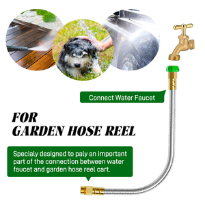 201 Acero inoxidable Plata 3/4 ''Flexible Heavy Duty Latón 50FT Rewindable Ligero Sin torceduras Manguera de agua al aire libre para césped - Product Image 5