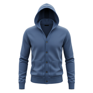 Sudadera con Capucha y Botones, Estilo Cárdigan, Manga Larga, Unisex, Color Sólido, Ecológica, de Poliéster/Algodón, Fabricante al por Mayor de Bangladesh - Product Image 2