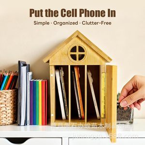 Boîte de rangement pour téléphone en bois, rectangulaire, avec couvercle rabattable, organiseur de bureau pour la recharge, avec trous couverts, type sur pied - Product Image 3