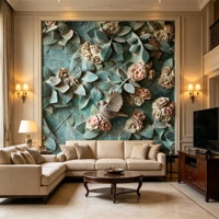 Papier peint mural 3D en relief floral et oiseaux, toile murale vintage verte gaufrée, tissu mural rose fleur et oiseau pour fond de canapé de salon de villa